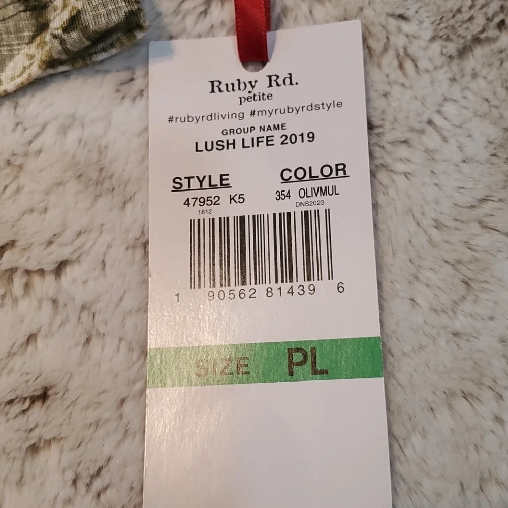 Ruby Rd. Petite Fit Lush Life Olive Green V Neck Knot Front Blouse Size LP NWT - Picture 2 of 5